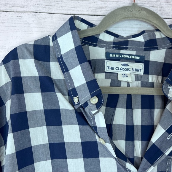 NWT Old Navy Slim Fit Gingham Long Sleeve Button Down XXL Blue White 💗 - Picture 2 of 4
